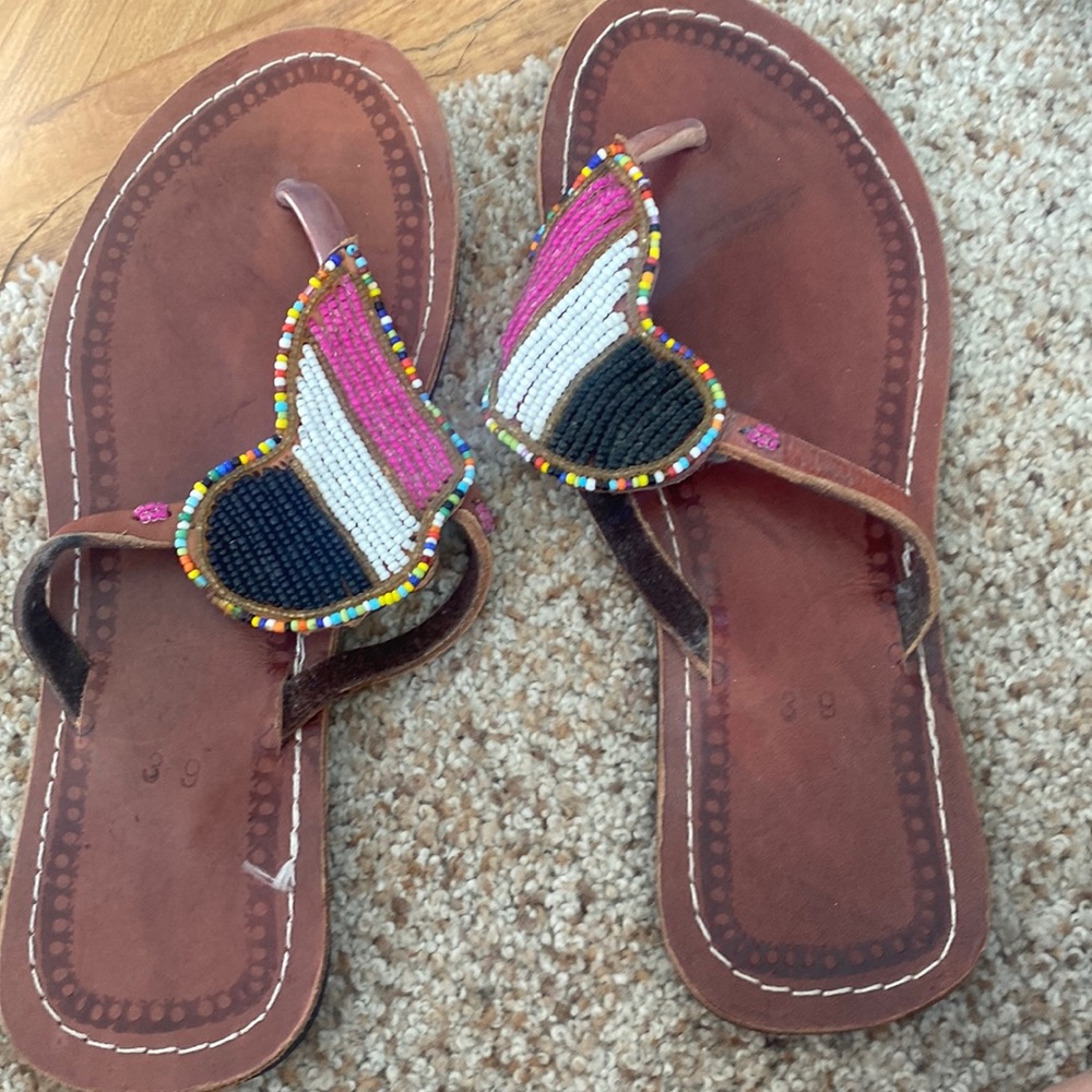 Leather beaded African sandals